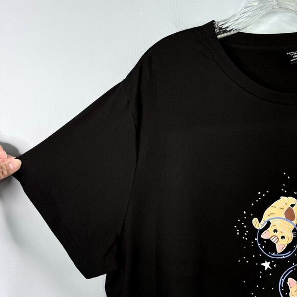 Perout Curve Kittens in Space Graphic Short Sleeve Black T-Shirt Plus Size 3XL - Picture 3 of 10